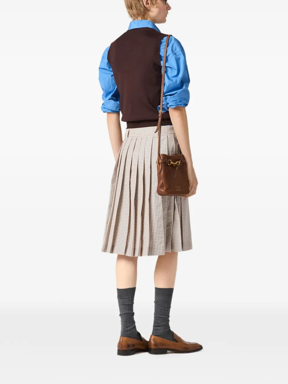  Miu Miu Check-pattern Midi Skirt - Neutrals 