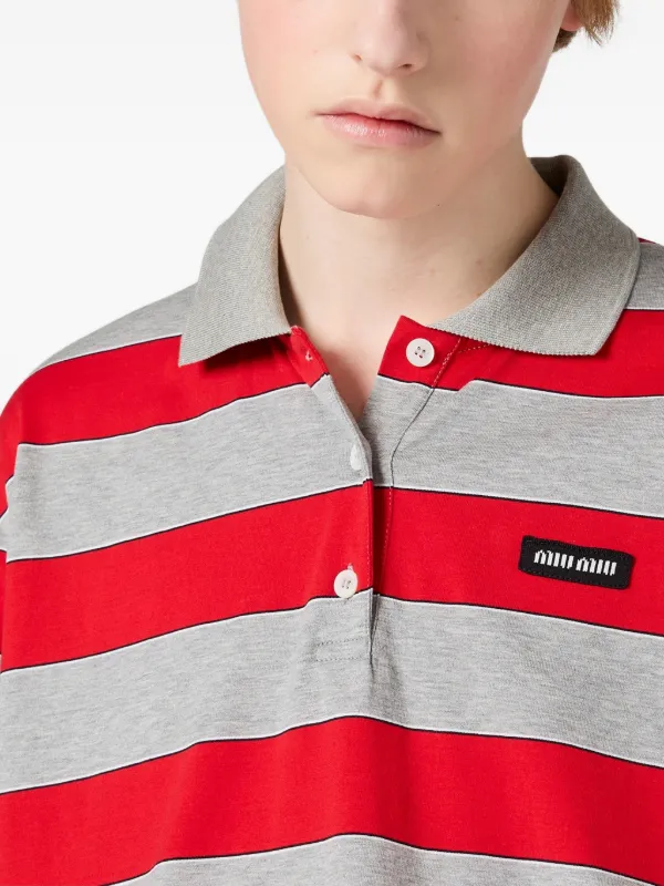 Miu Miu Striped long-sleeve Polo Shirt | Red | FARFETCH