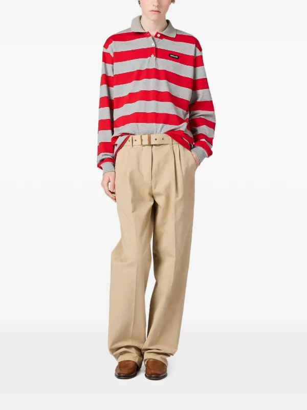 Miu Miu Striped long-sleeve Polo Shirt | Red | FARFETCH