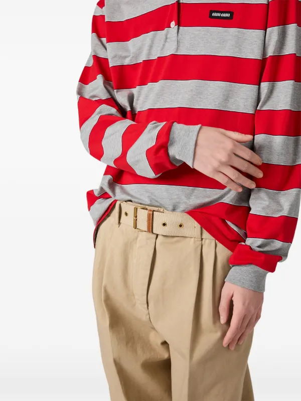 Miu Miu Striped long-sleeve Polo Shirt | Red | FARFETCH