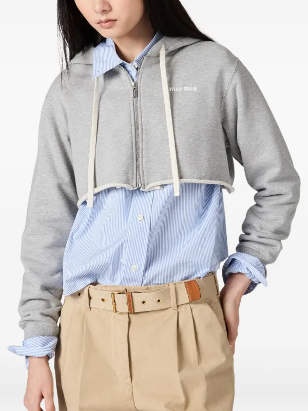 Miu Miu raw-cut zip-up Hoodie | Grey | FARFETCH BE