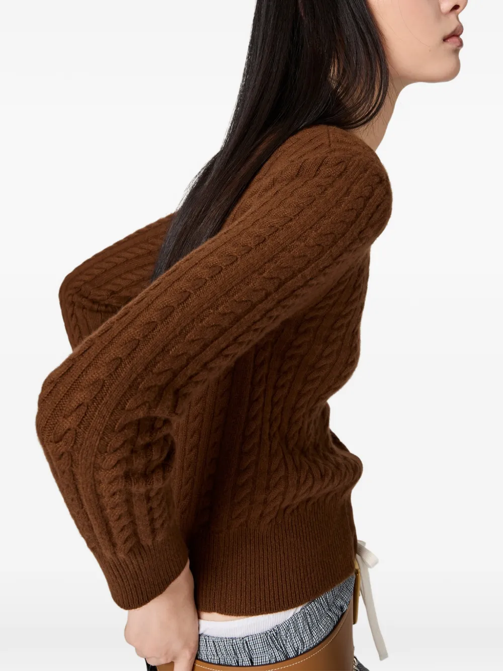 Miu Kabelgebreid vest met logo Bruin