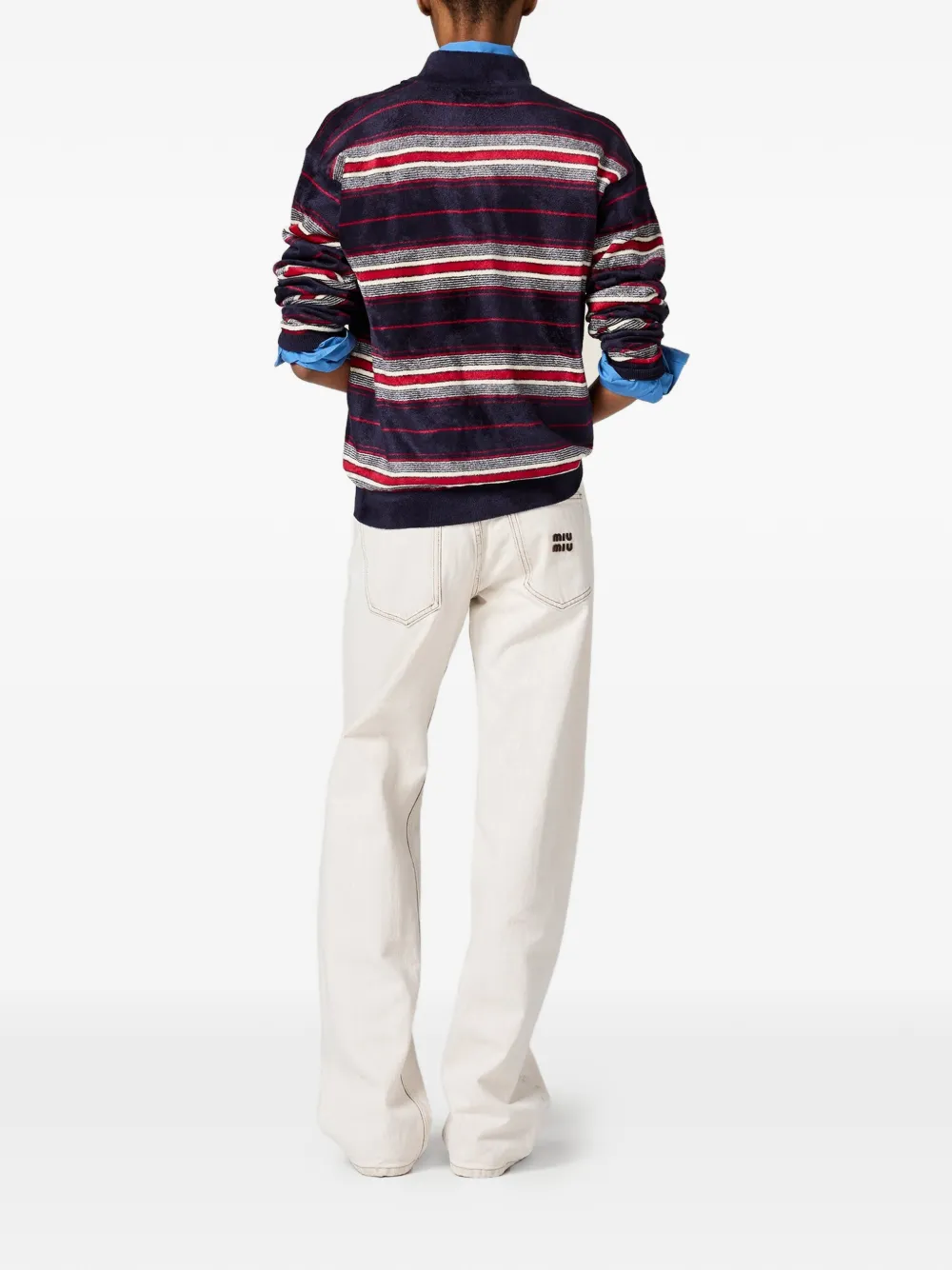  Miu Miu Striped Half-zipper Chenille Sweater - Blue 