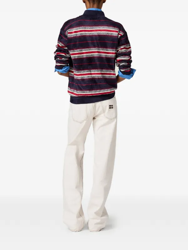 Miu Miu Striped half-zipper Chenille Sweater | Blue | FARFETCH