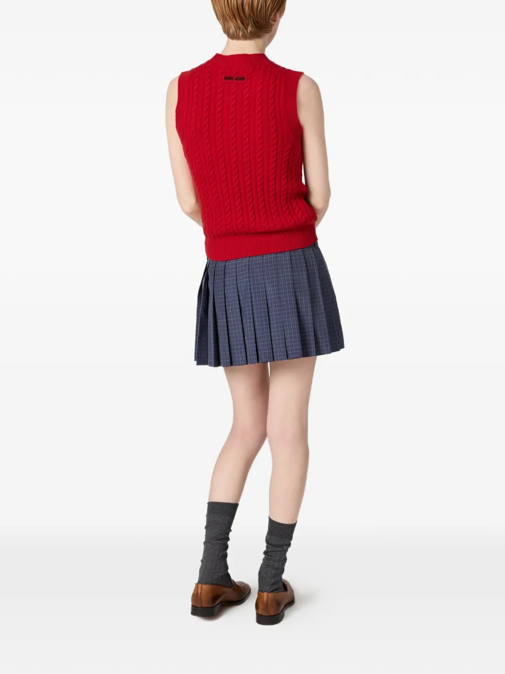  Miu Miu Cable-knit Logo Vest - Red 