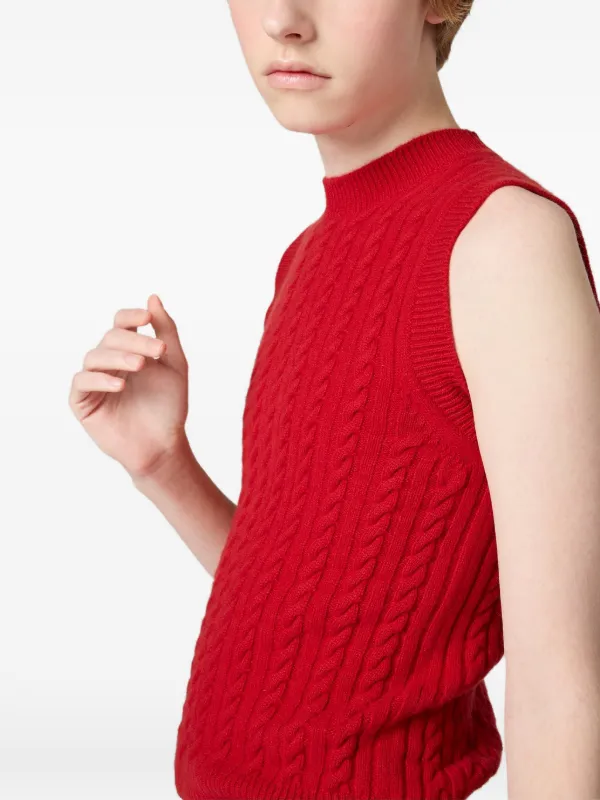 miu miu ケーブルニット クロップドベスト Miu Miu ケーブルニット ベスト | レッド | FARFETCH JP