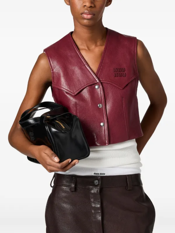 Miu Miu snap-button Leather Vest | Red | FARFETCH