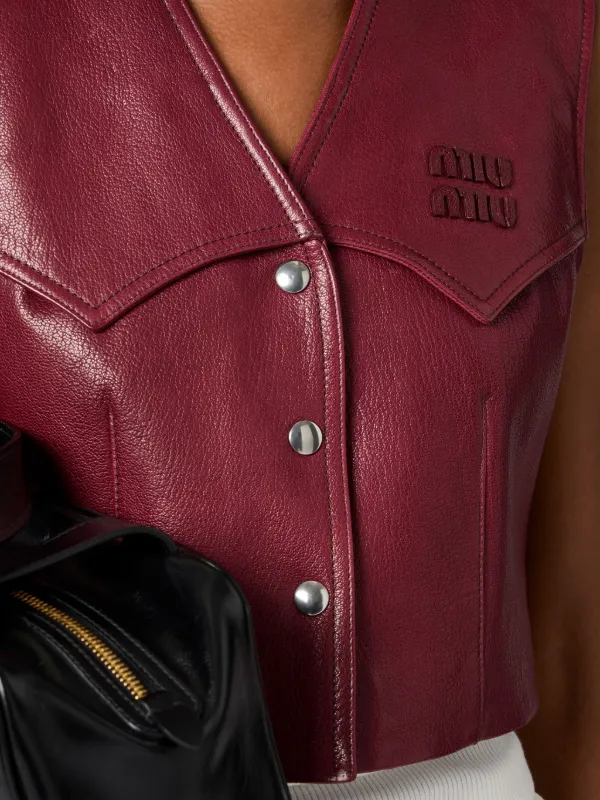 Miu Miu snap-button Leather Vest | Red | FARFETCH