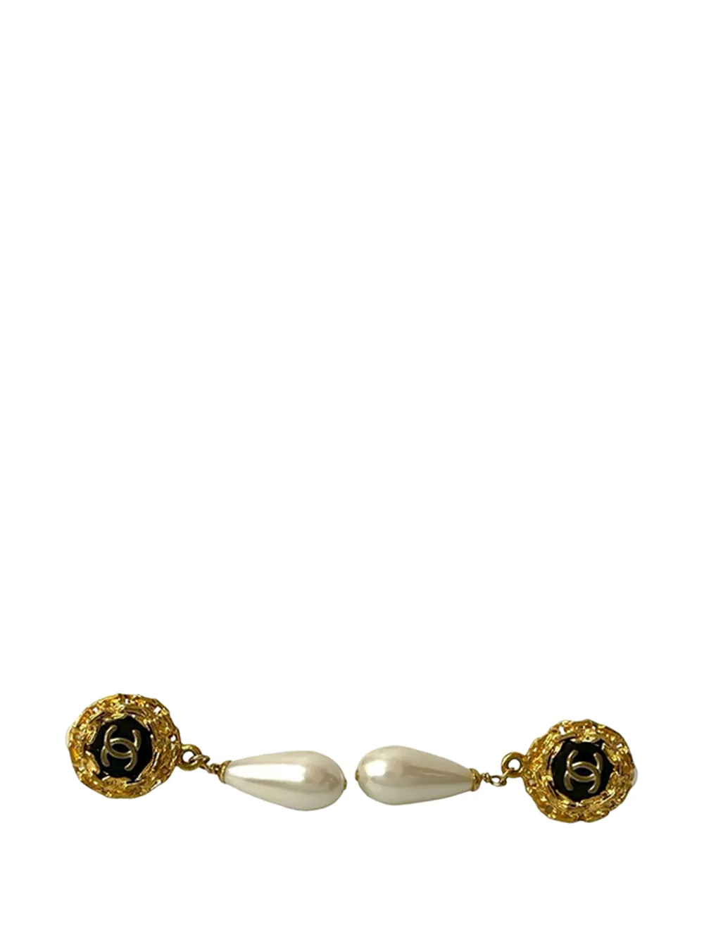 CHANEL Pre-Owned 1993 CC Gold Plated Lacquered Faux Pearl Drop Clip On Earrings costume earrings - Bianco