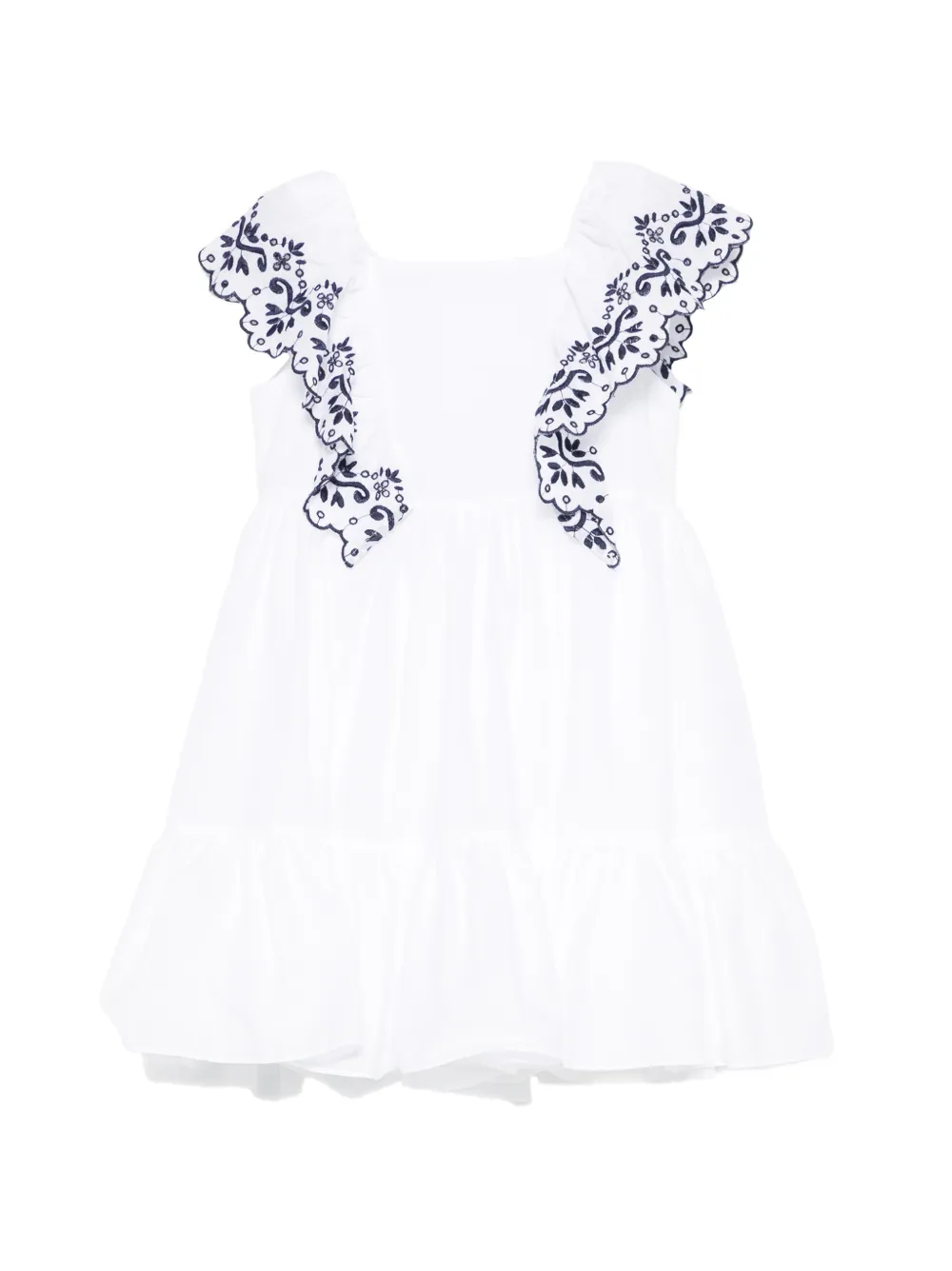 Patachou floral-embroidered ruffled dress - Bianco