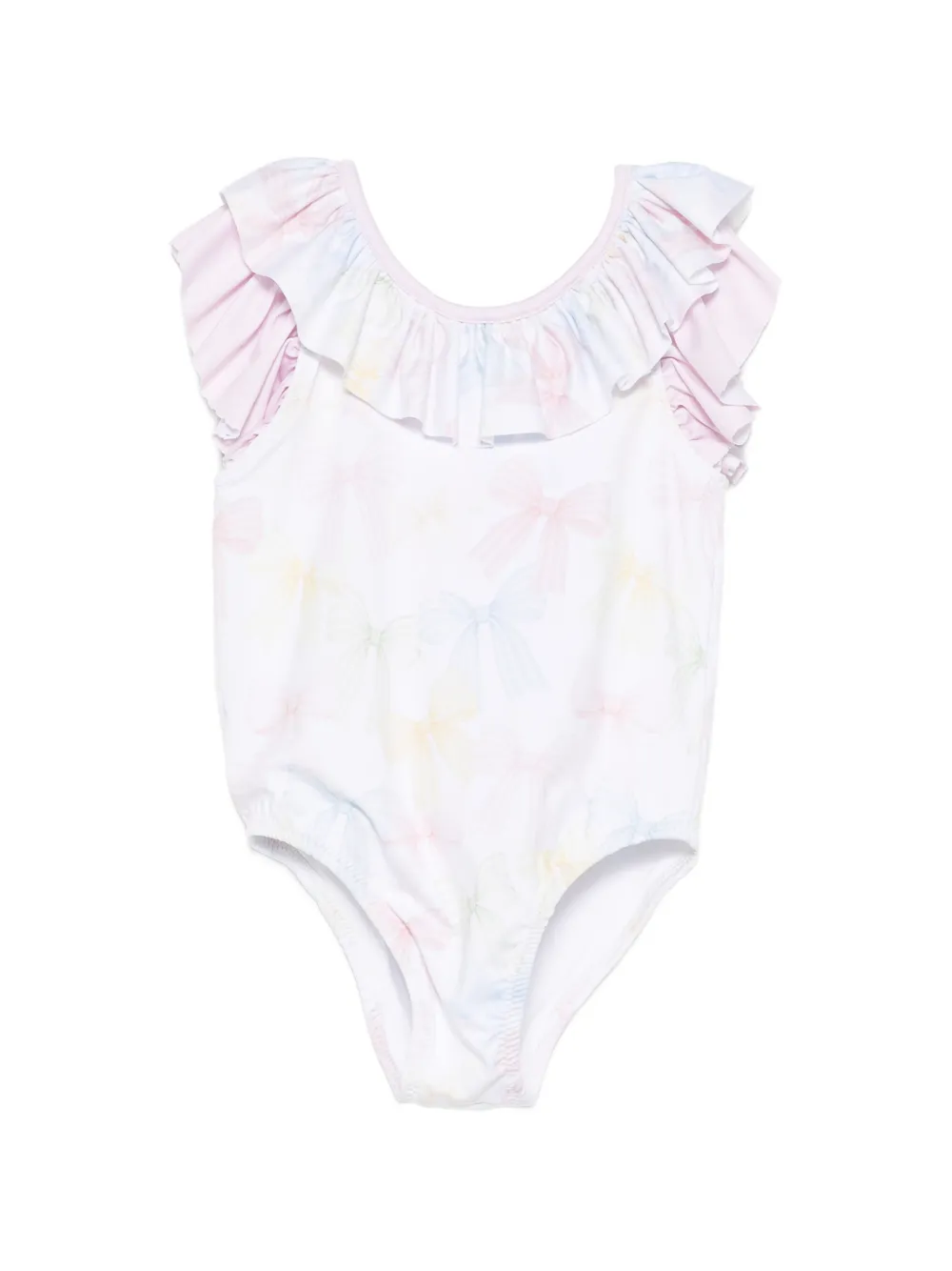Patachou bow-print ruffled swimsuit - Bianco