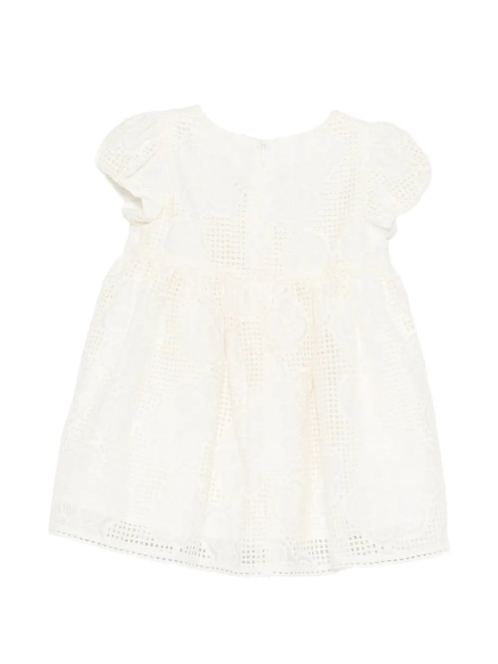 Patachou Jurk met bloemenkant en pofmouwen Beige