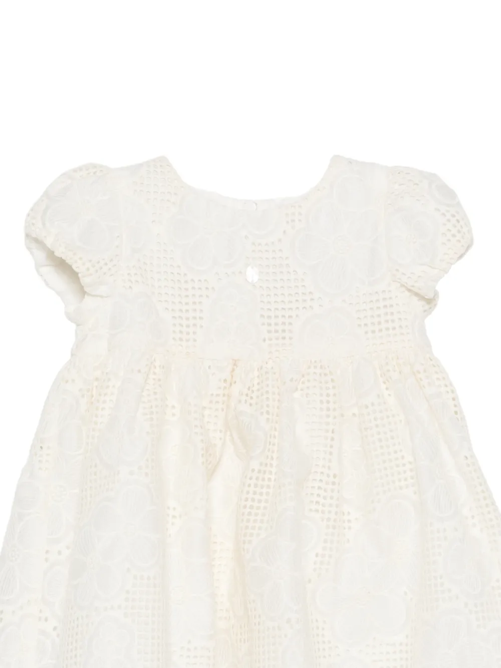 Patachou Jurk met bloemenkant en pofmouwen Beige