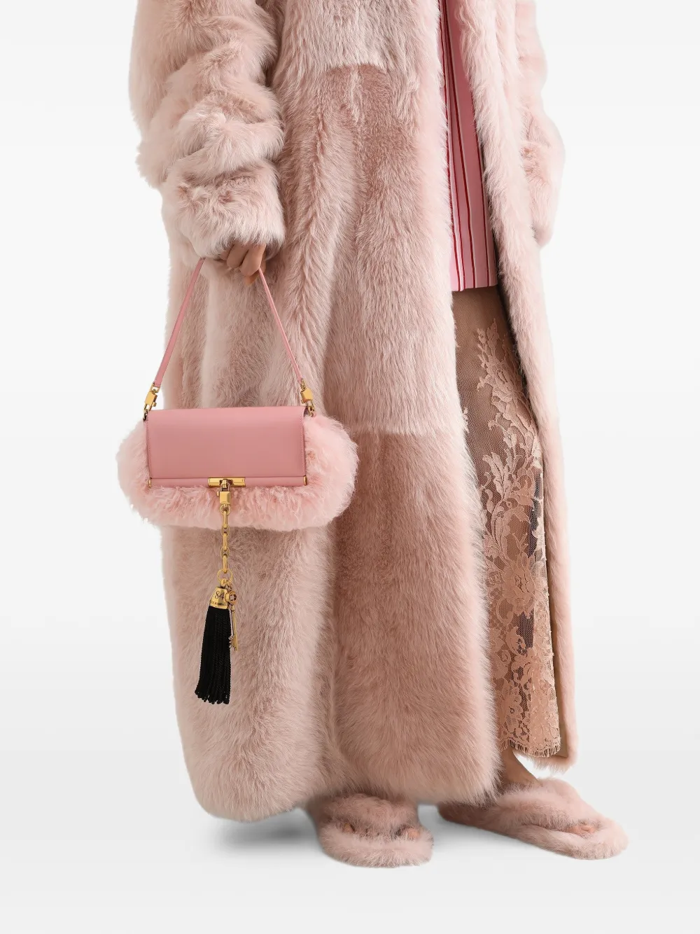 Dolce & Gabbana Marlene lammy en Palmellato schoudertas van kalfsleer Roze