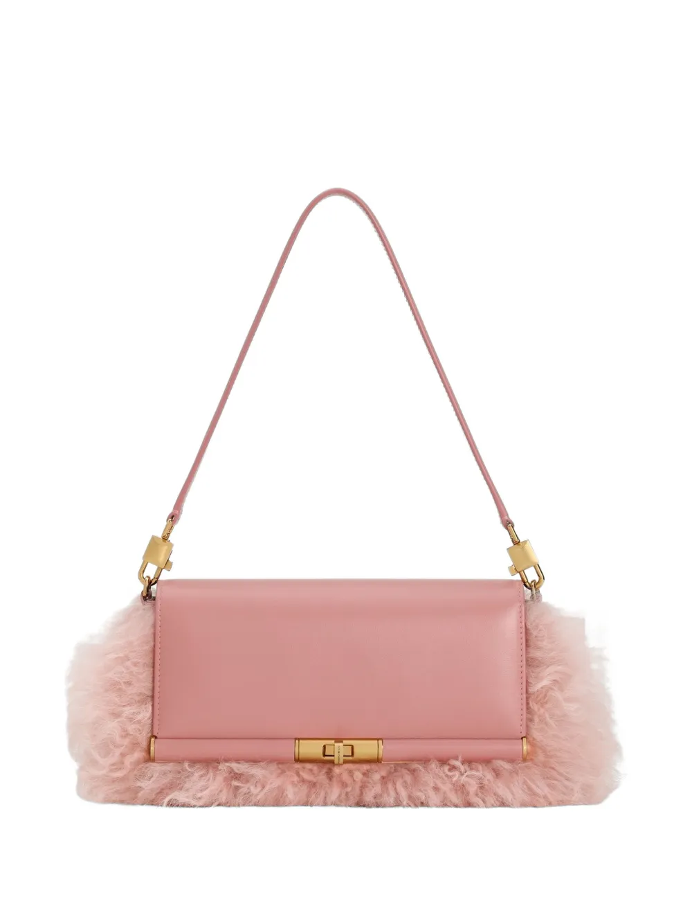 Dolce & Gabbana Marlene shearling and palmellato calfskin shoulder bag - Rosa