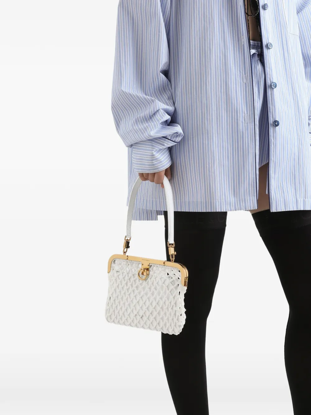 Dolce & Gabbana Amanda handtas van mesh en palmellato kalfsleer Wit
