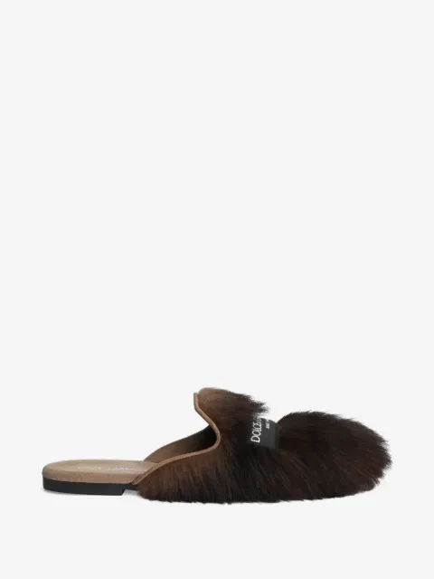 Dolce & Gabbana Slippers in pelle scamosciata e shearling