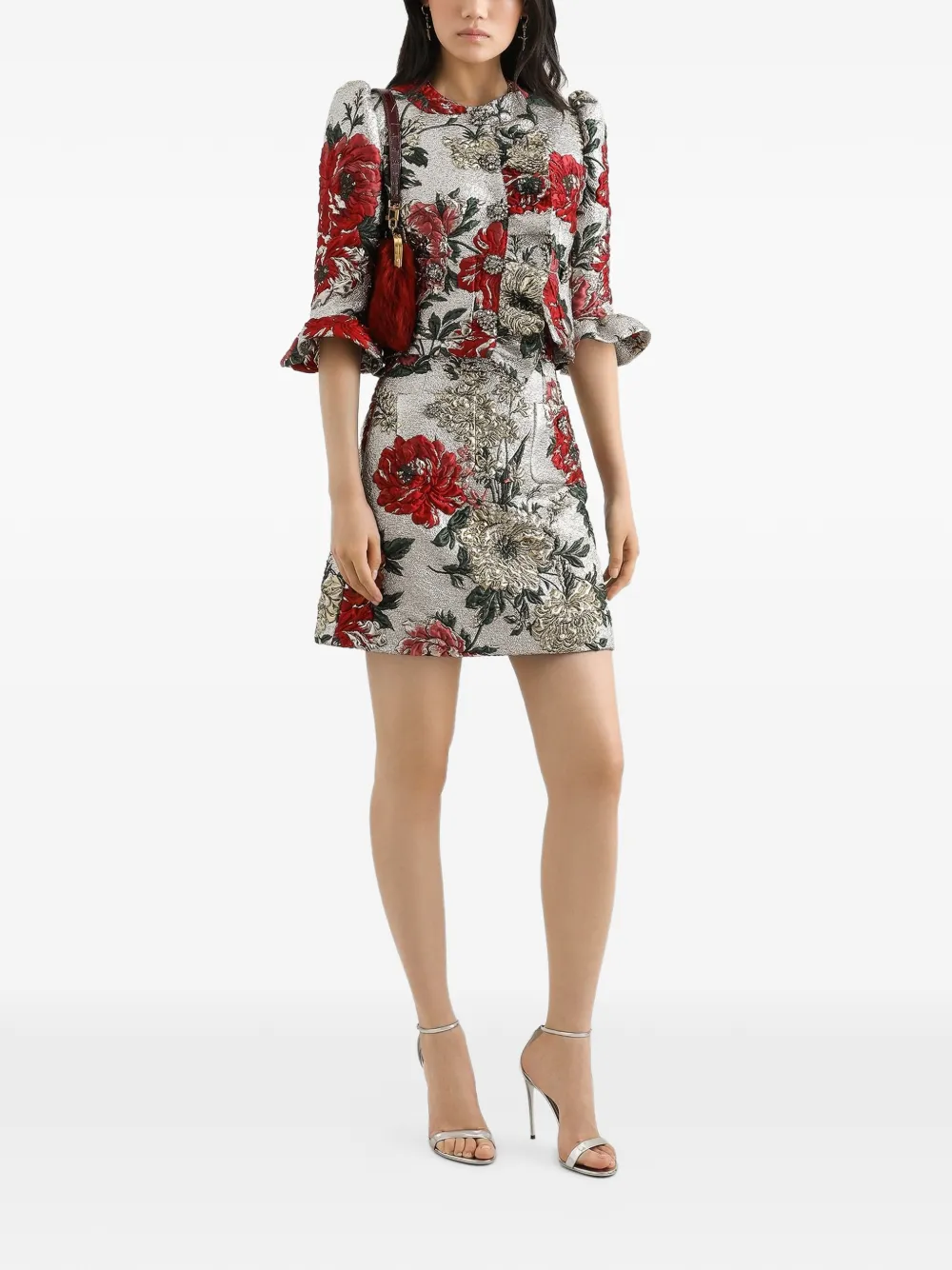 Dolce & Gabbana Mini-rok met geborduurde bloemen - Zilver