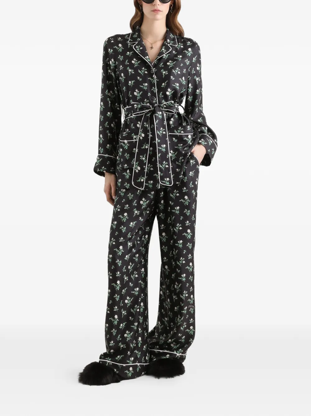 Dolce & Gabbana Twill blouse met rozen en lelies print Zwart