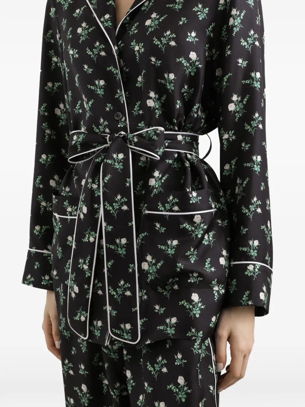 Dolce & Gabbana Twill blouse met rozen en lelies print Zwart