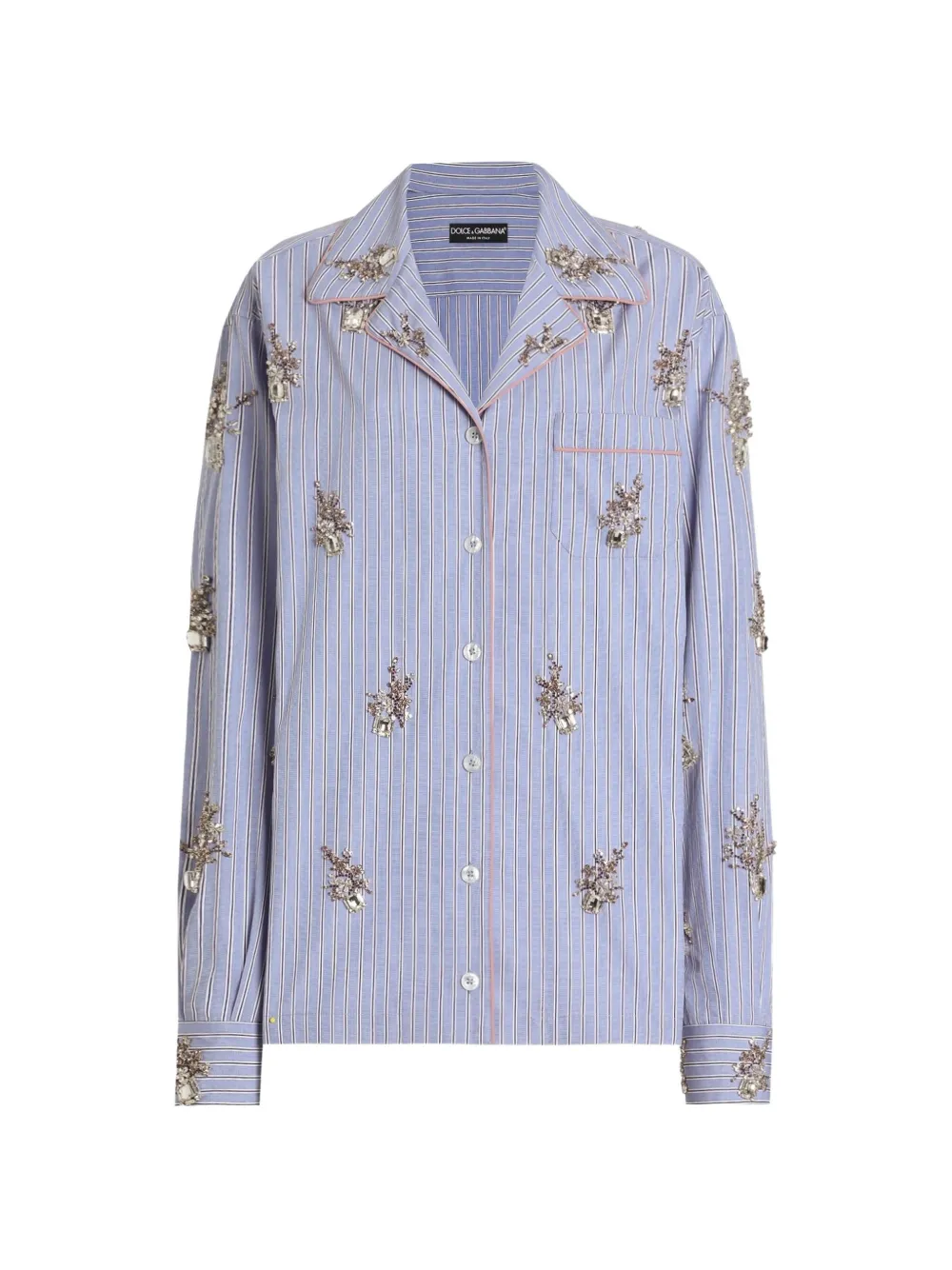 Dolce & Gabbana cotton shirt with crystal flower embroidery - Blue
