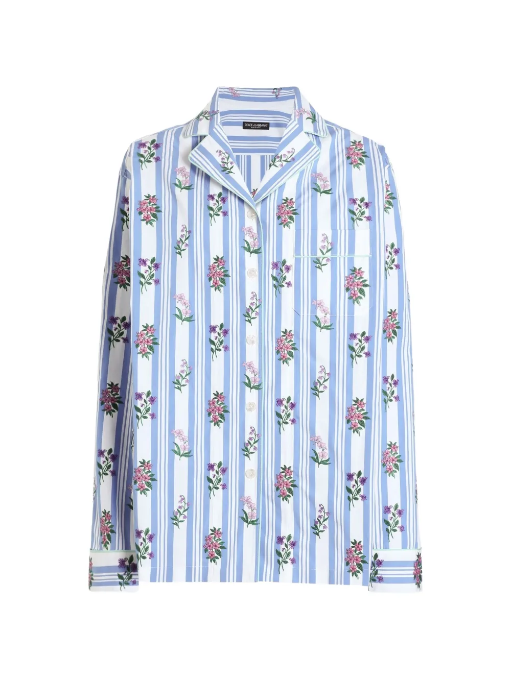 Dolce & Gabbana poplin shirt with flower embroidery - Blue