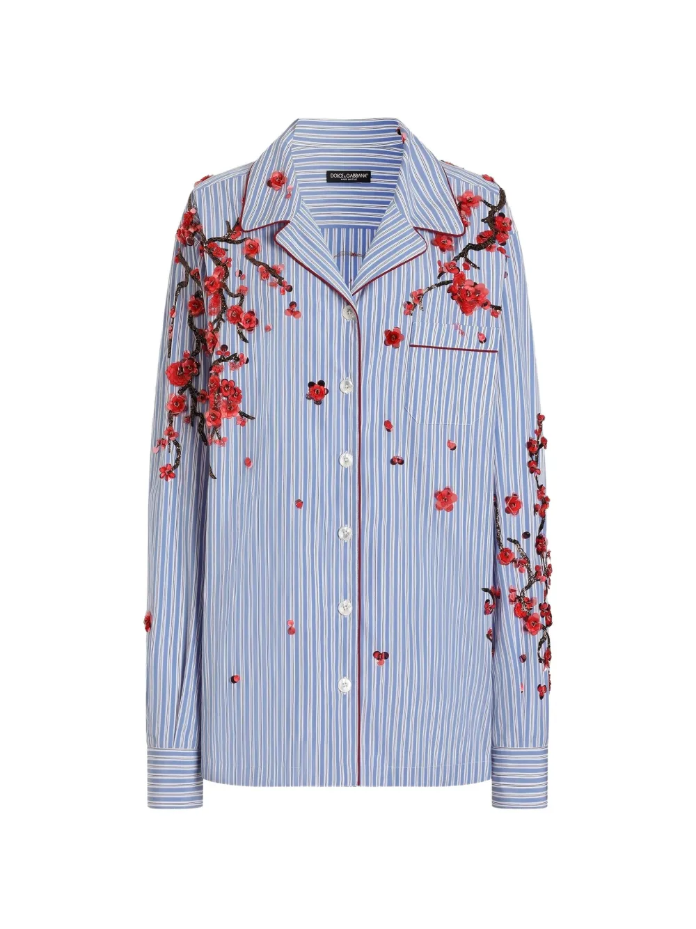 Dolce & Gabbana poplin shirt with cherry tree embroidery - Blue