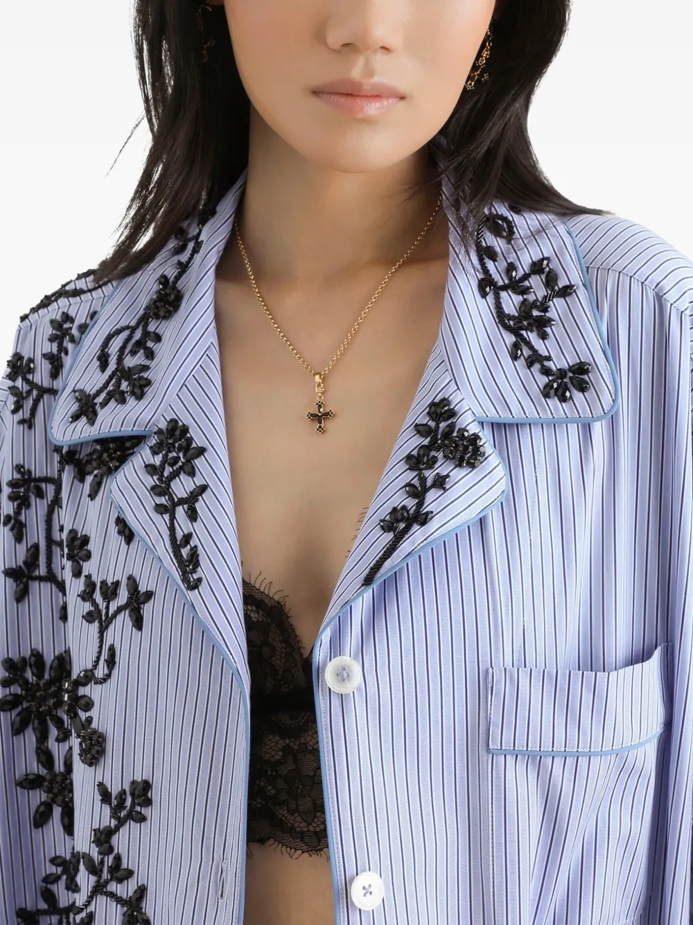 Dolce & Gabbana Katoenen blouse met geborduurde bloemen Blauw