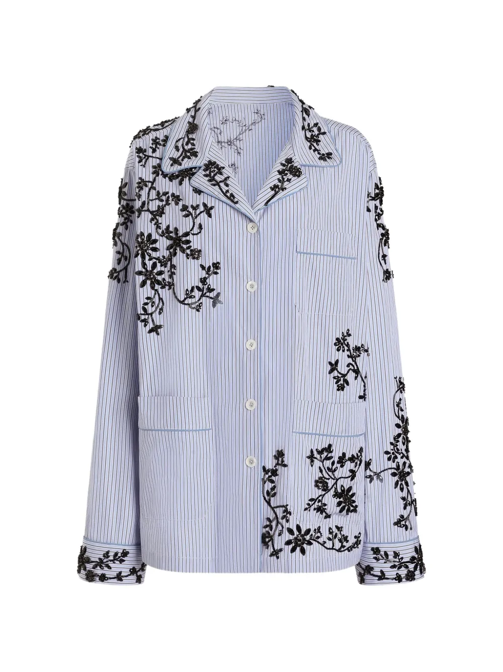 Dolce & Gabbana cotton vanity shirt with flowers embroidery - Blue