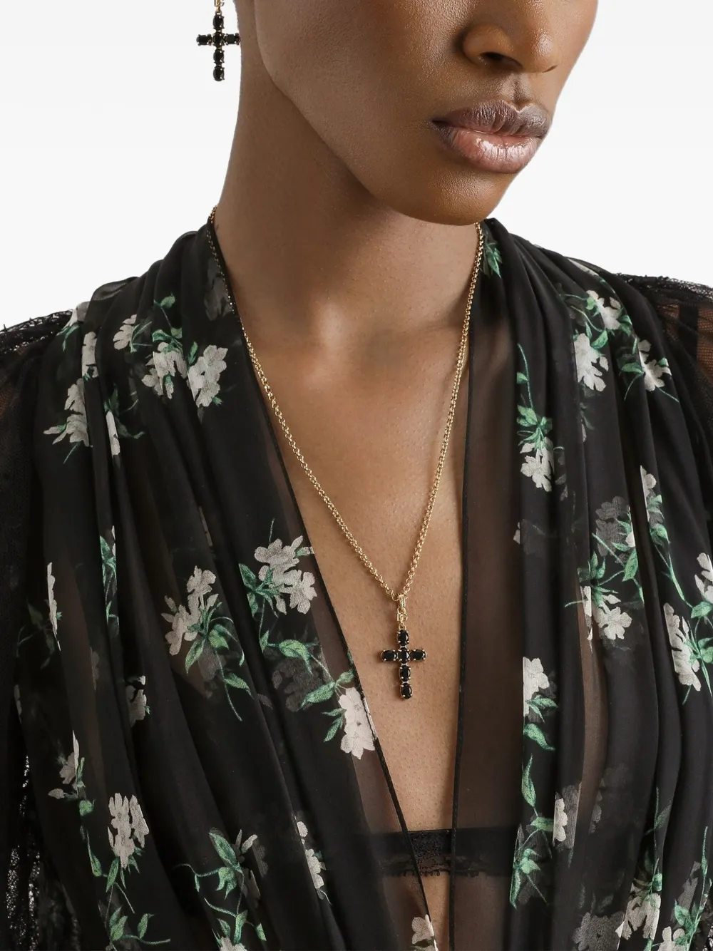 Dolce & Gabbana Maxi-jurk met bloemenprint en kant Zwart