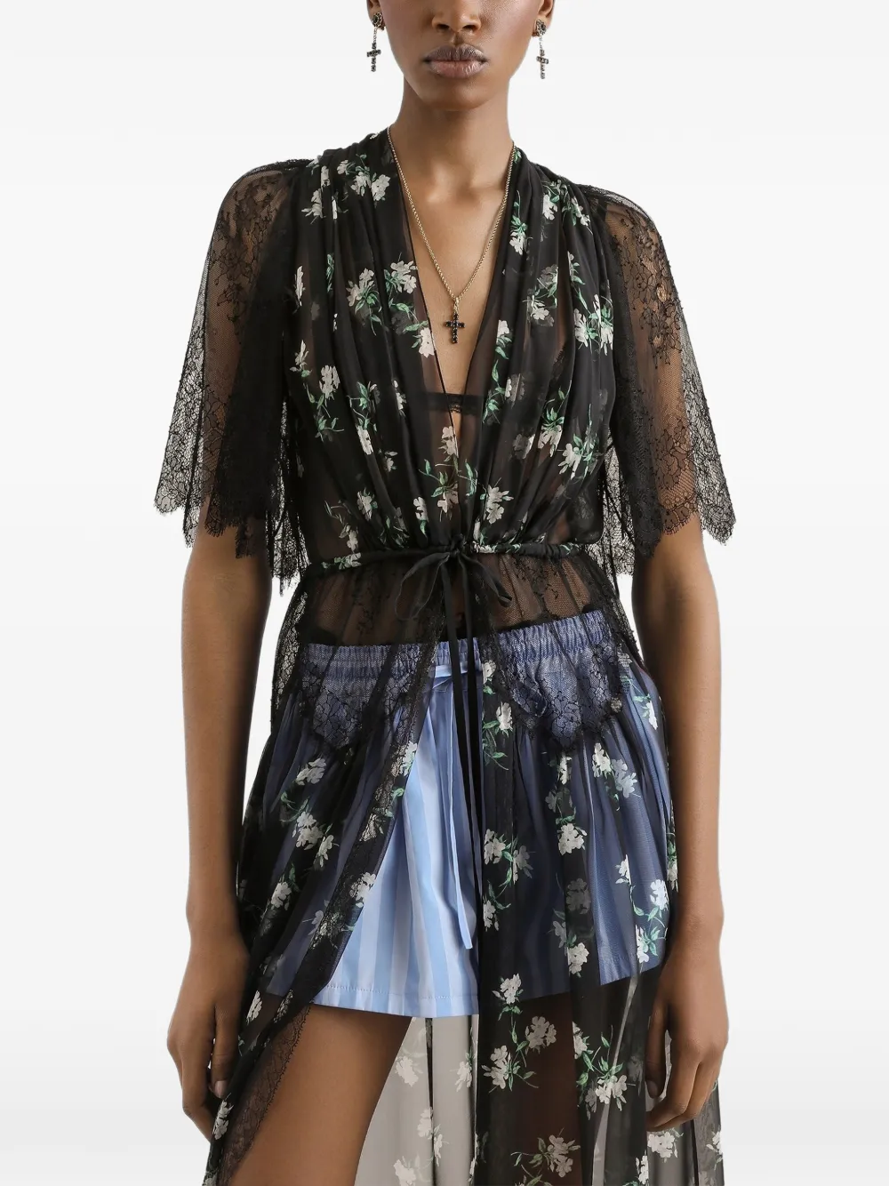 Dolce & Gabbana Maxi-jurk met bloemenprint en kant Zwart