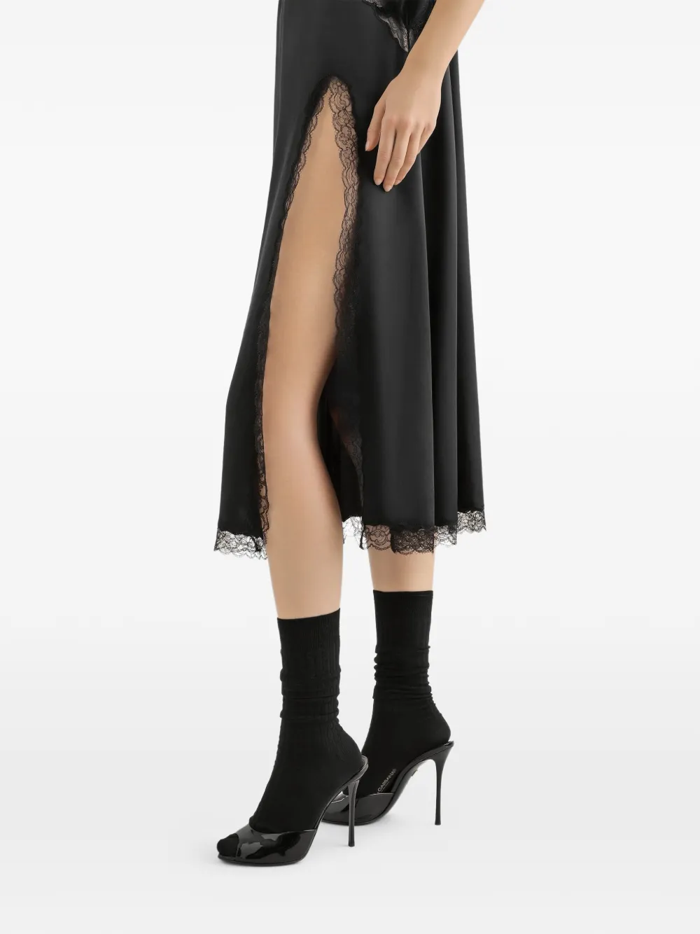 Dolce & Gabbana Midi-jurk met kanten afwerking en split Zwart