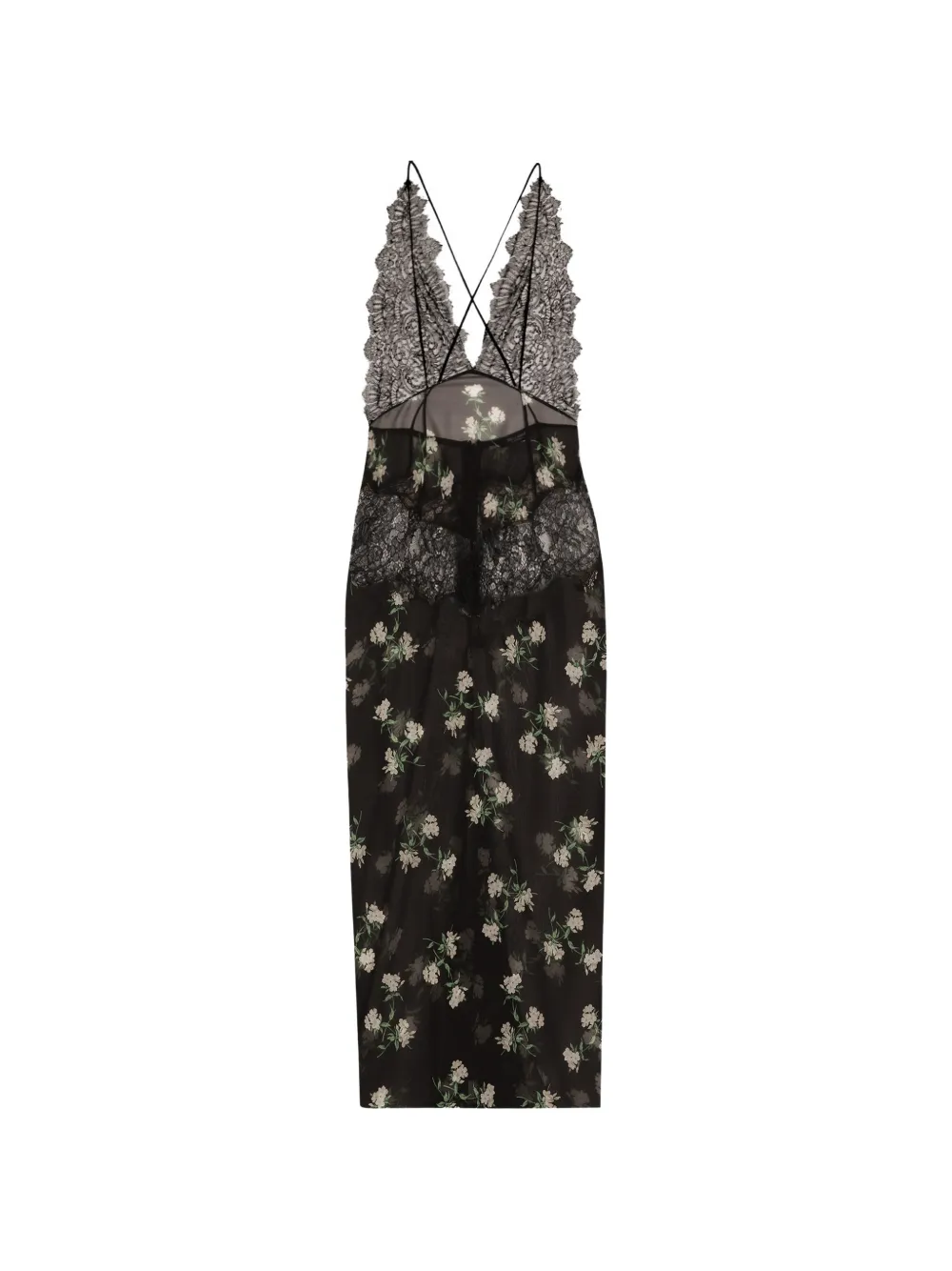 Dolce & Gabbana violets-print dress with lace insert - Nero