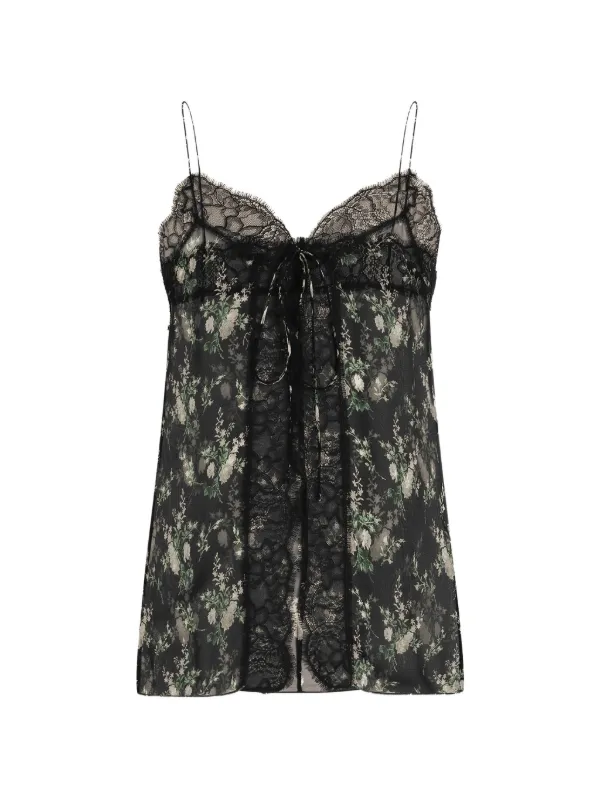 Dolce & Gabbana フローラル レーストリム トップ | ブラック