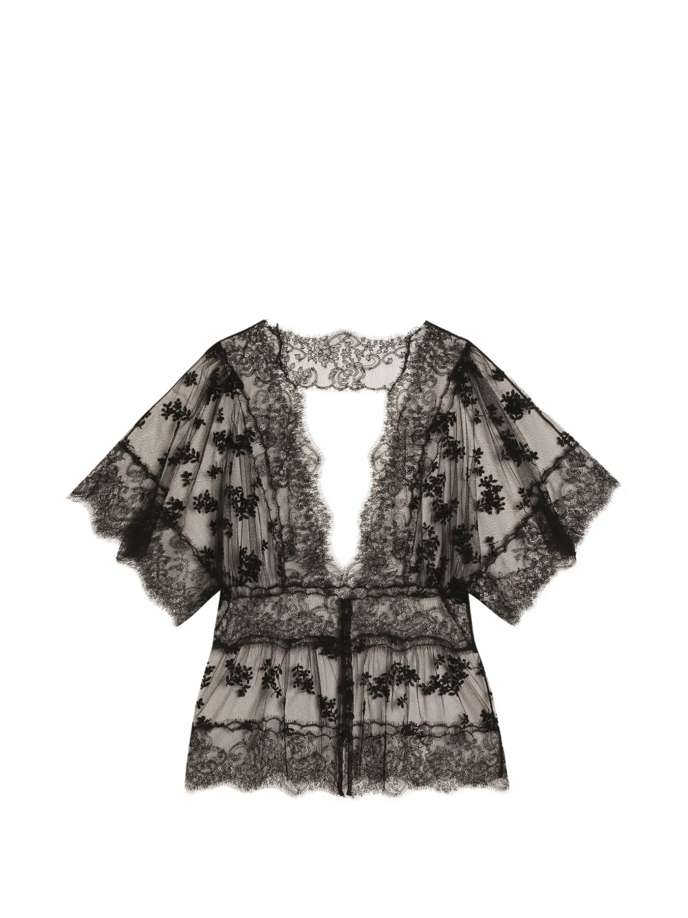 Dolce & Gabbana Tulle Top with Flower Embroidery - Black