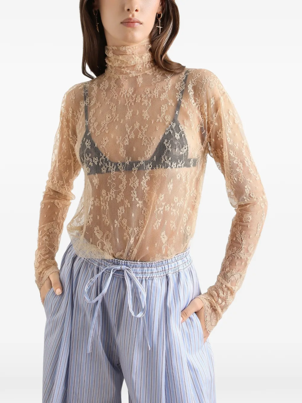 Dolce & Gabbana Chantilly blouse met kant Beige