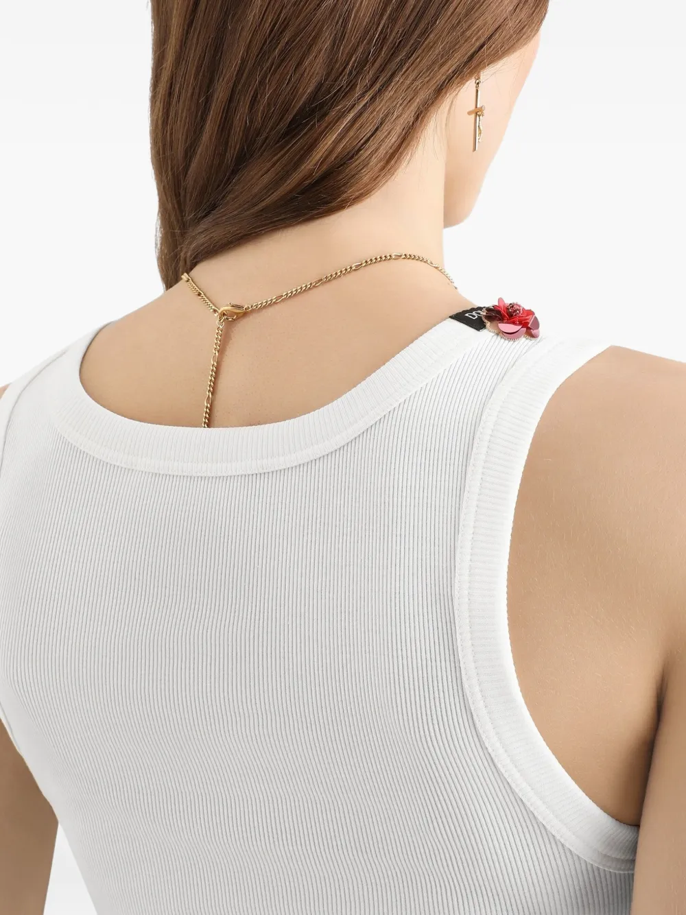 Dolce & Gabbana Tanktop met bloemapplicatie en knopen Wit