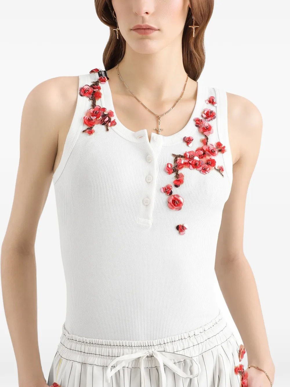 Dolce & Gabbana Tanktop met bloemapplicatie en knopen Wit