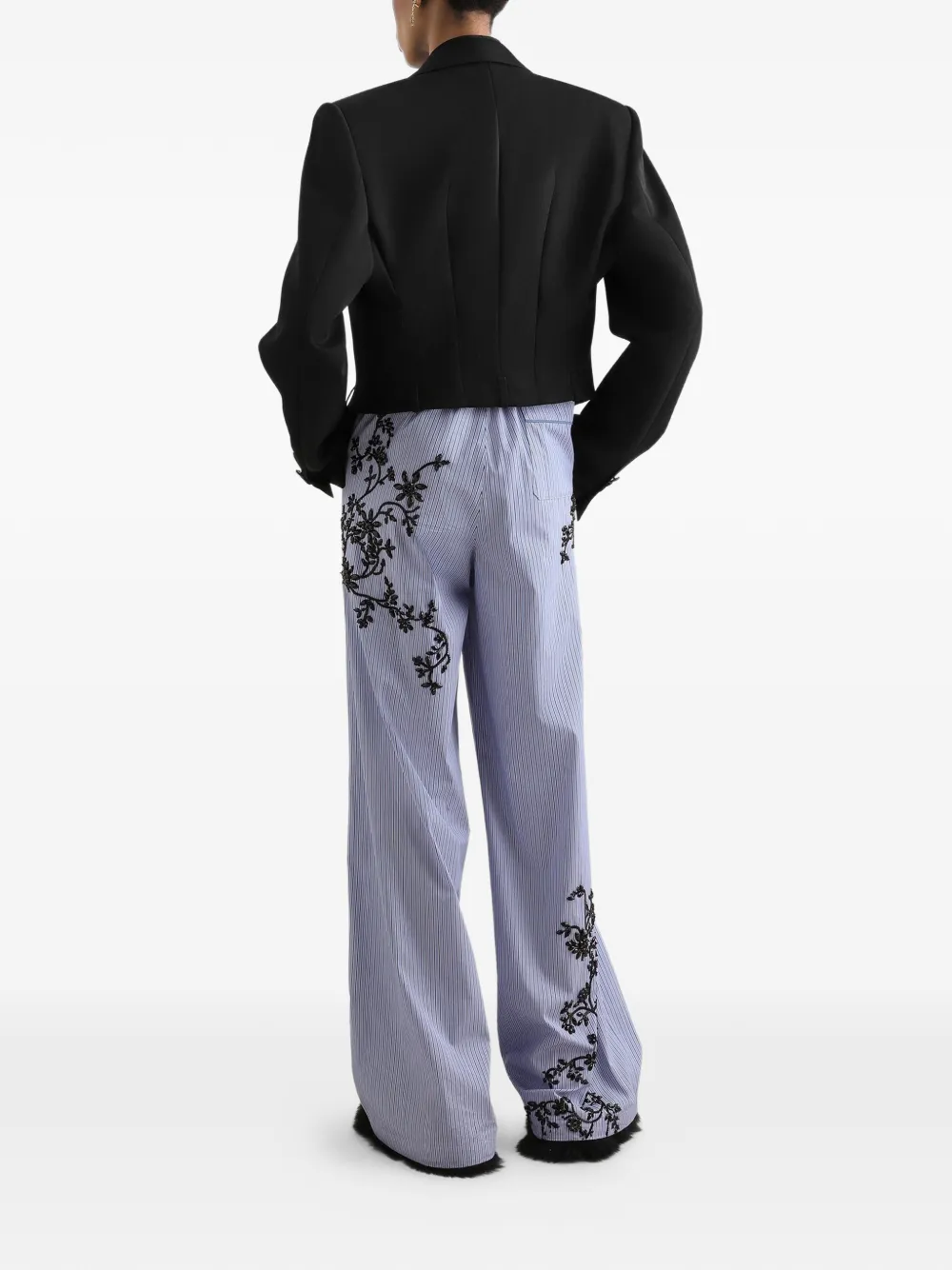 Dolce & Gabbana Gestreepte popeline broek met geborduurde bloemen Blauw