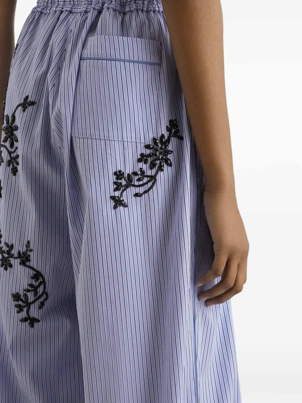 Dolce & Gabbana Gestreepte popeline broek met geborduurde bloemen Blauw