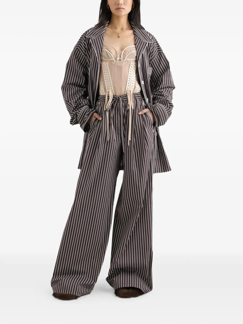 Dolce & Gabbana Gestreepte popeline broek Bruin