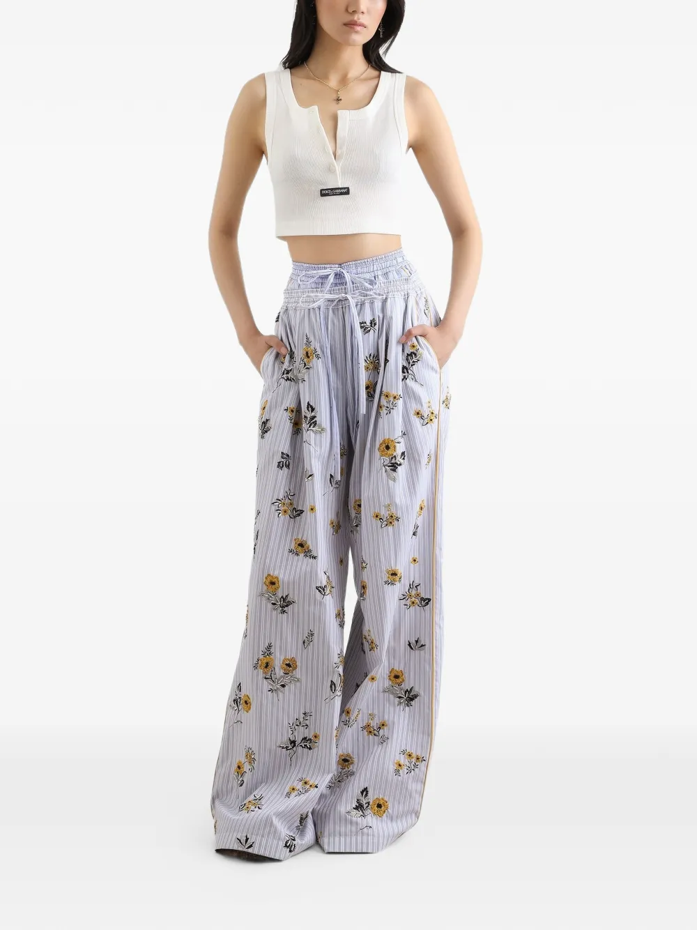 Dolce & Gabbana Popeline broek met geborduurde bloemen en stras Wit