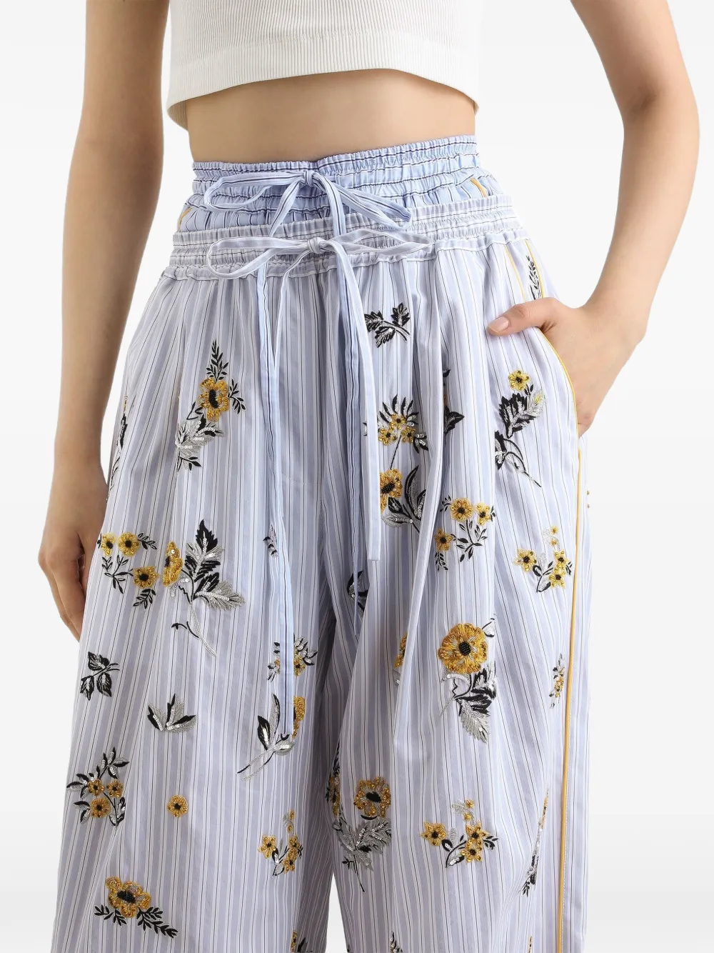 Dolce & Gabbana Popeline broek met geborduurde bloemen en stras Wit