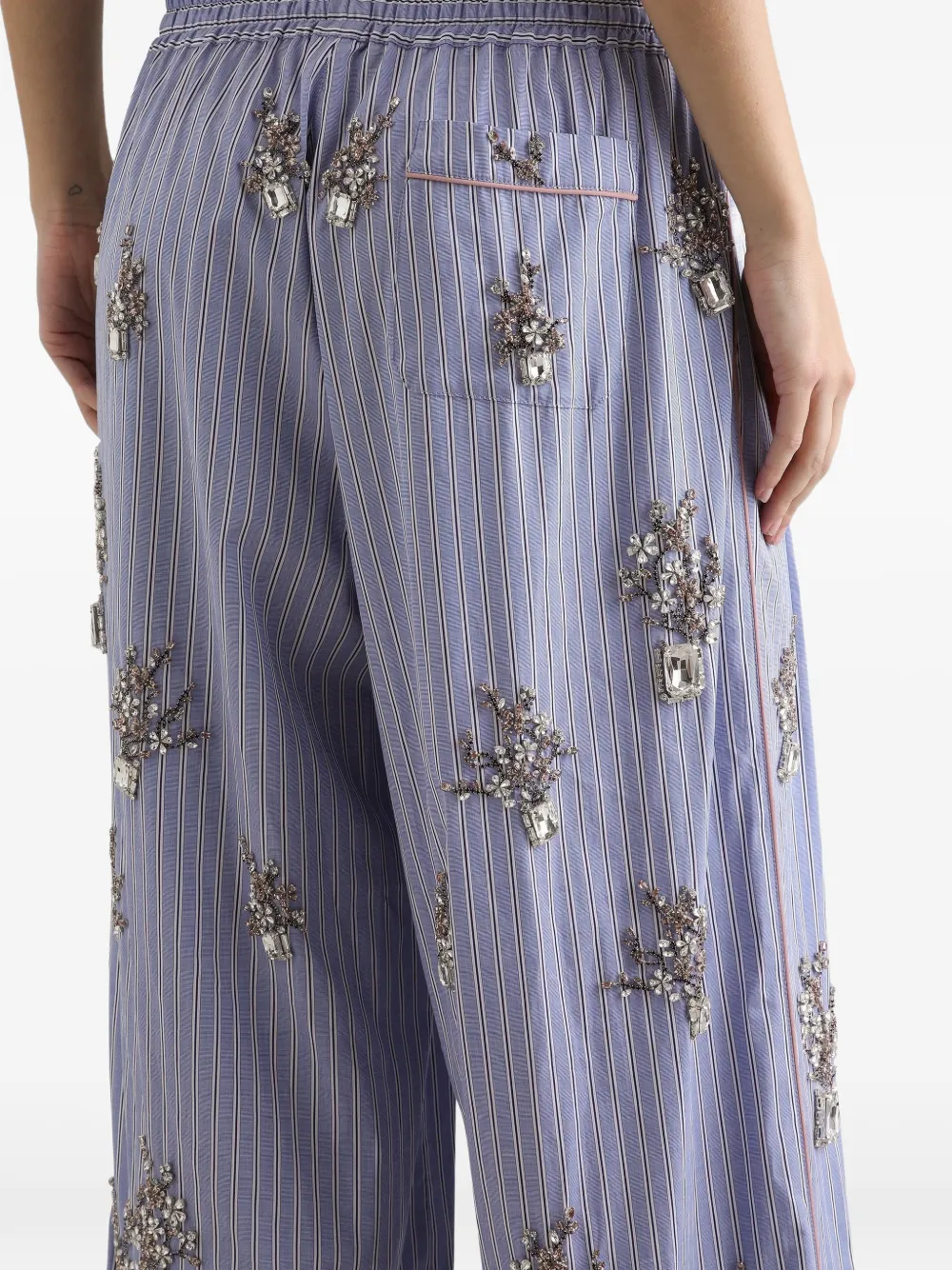 Dolce & Gabbana Popeline broek met geborduurde bloemen Blauw