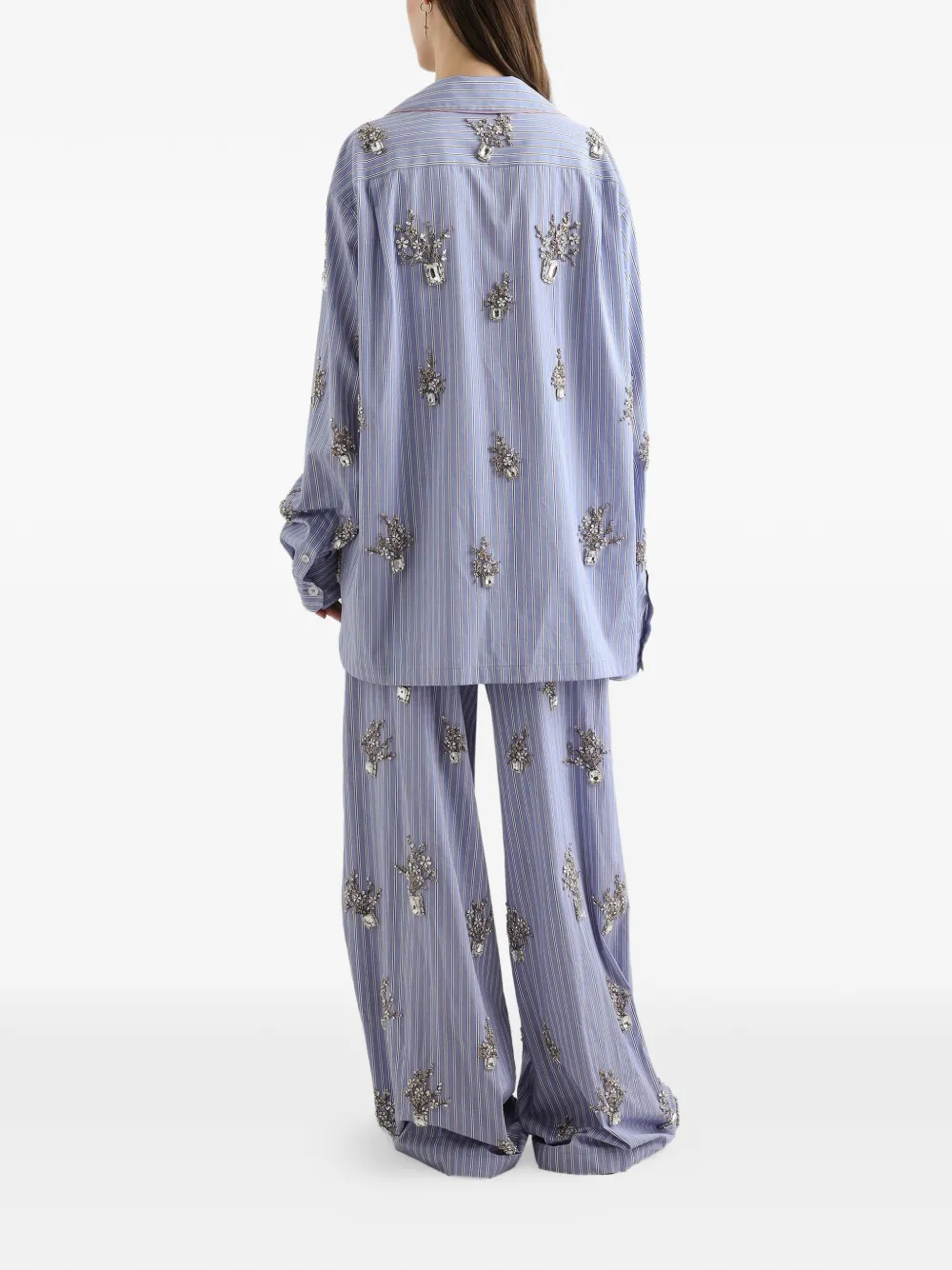  Dolce & Gabbana Poplin Trousers With Floral Embroidery - Blue 