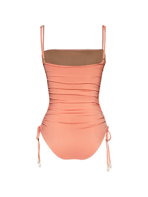 Johanna Ortiz Tarangire Drawstring Ruched Swimsuit | Orange | FARFETCH