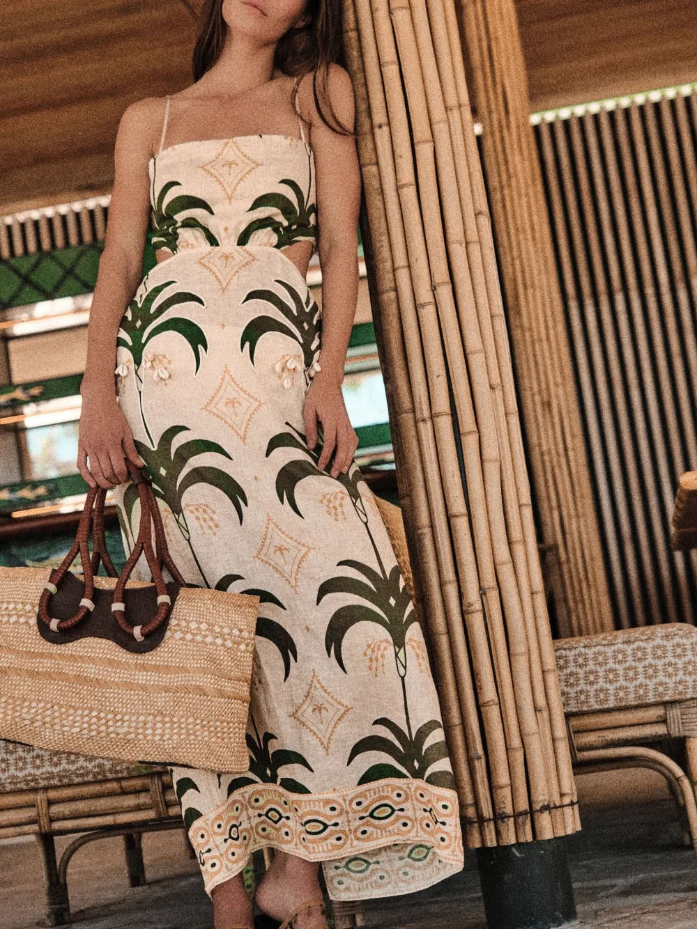 Johanna Ortiz Tactile Winds midi-jurk Beige