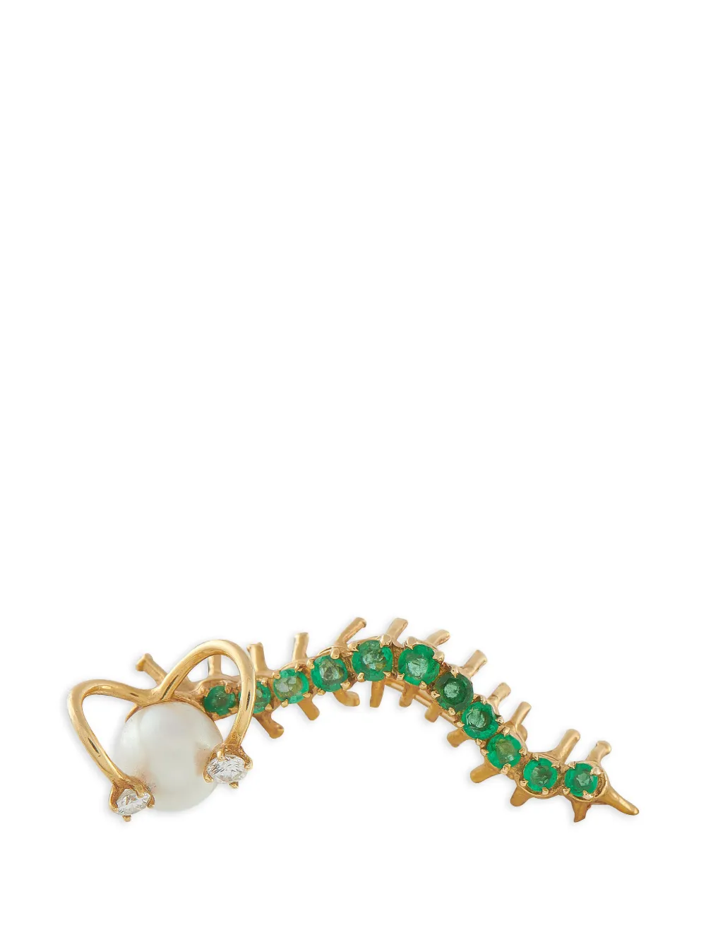 LB Exclusive diamond emerald pearl caterpillar brooch - Oro