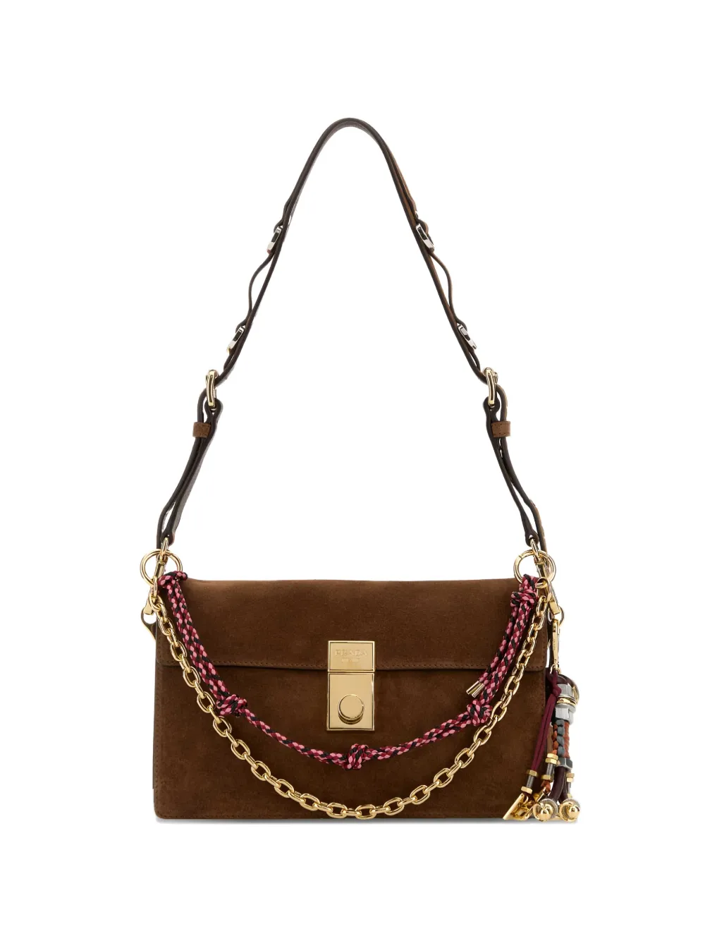 Prada tassel-detail suede shoulder bag - Marrone