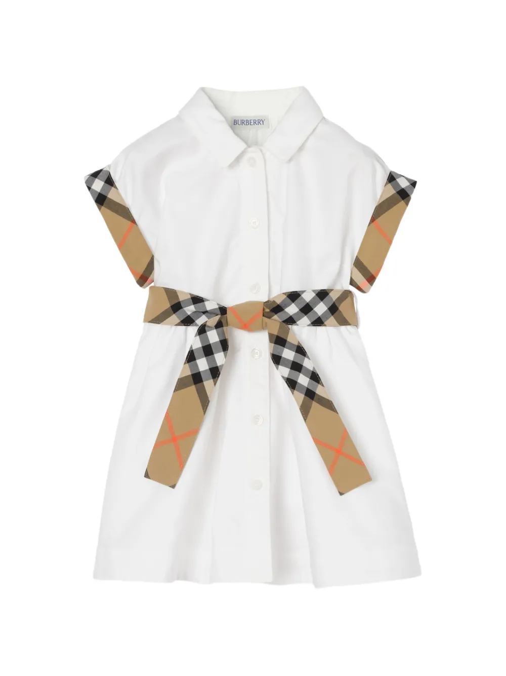 Burberry Kids check trim cotton shirt dress - White